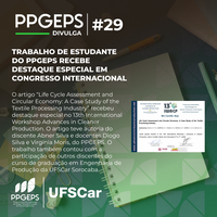 O “PPGEP-So Divulga” de hoje compartilha com a comunidade destaque recebido por trabalho de discente do PPGEPS